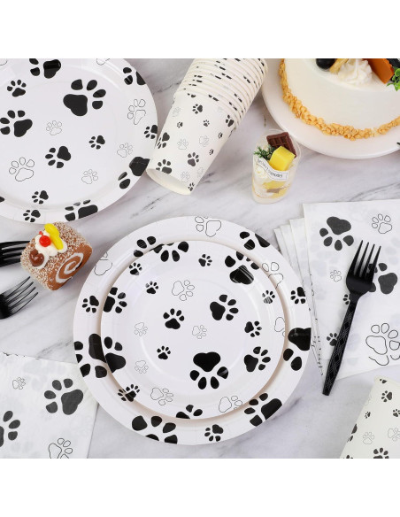 Juego de Vajilla de Fiesta Kochorie 144 Piezas Huellas Perro