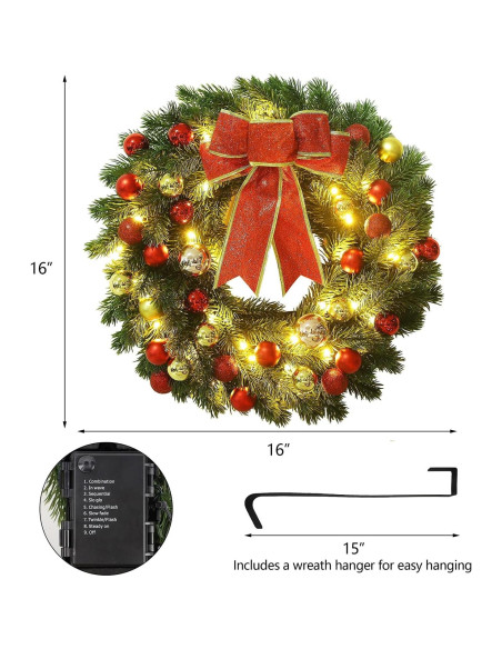 Corona de Navidad Iluminada 40 cm Juegoal con Lazo Rojo