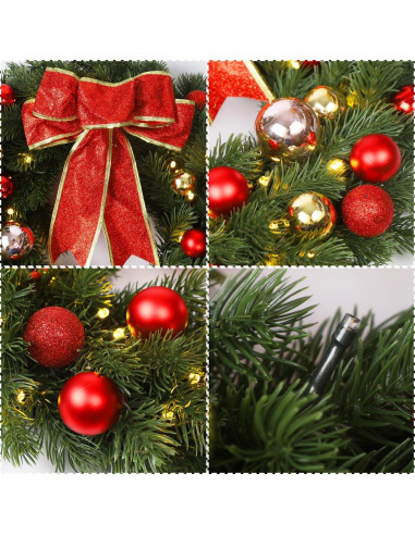 Corona de Navidad Iluminada 40 cm Juegoal con Lazo Rojo