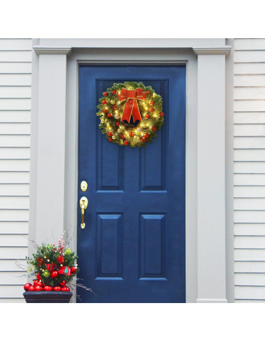 Corona de Navidad Iluminada 40 cm Juegoal con Lazo Rojo