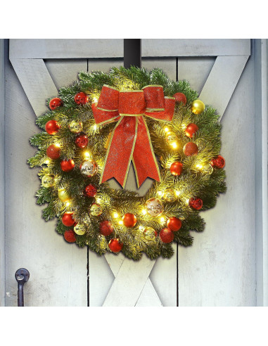 Corona de Navidad Iluminada 40 cm Juegoal con Lazo Rojo