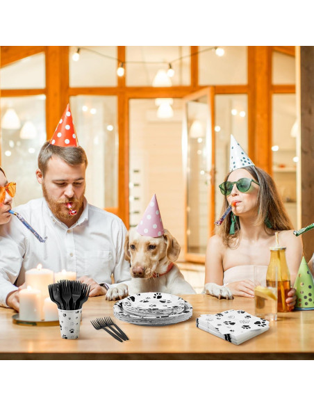 Juego de Vajilla de Fiesta Kochorie 144 Piezas Huellas Perro