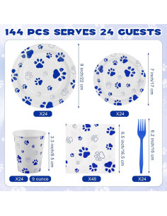 Juego de Vajilla Fiesta 144 Piezas Kochorie Huellas Perro 2