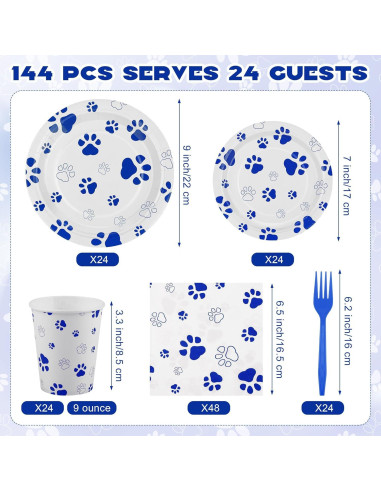 Juego de Vajilla Fiesta 144 Piezas Kochorie Huellas Perro
