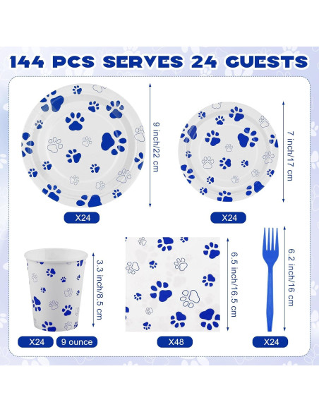 Juego de Vajilla Fiesta 144 Piezas Kochorie Huellas Perro