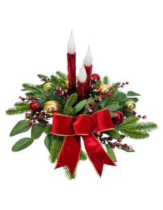 Centro de Mesa Navideño LED Svndlyn 38cm con Velas Rojas