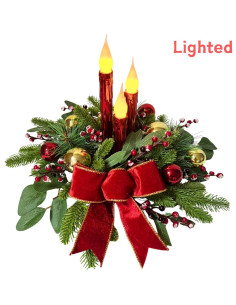 Centro de Mesa Navideño LED Svndlyn 38cm con Velas Rojas 2