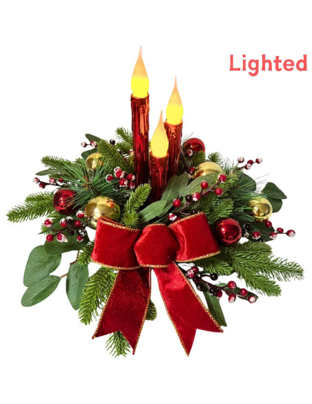 Centro de Mesa Navideño LED Svndlyn 38cm con Velas Rojas