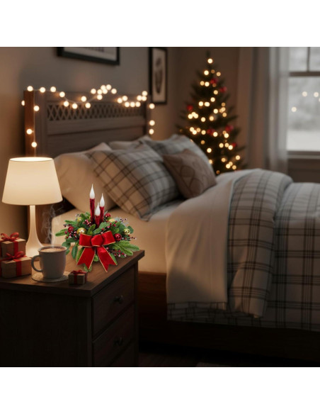 Centro de Mesa Navideño LED Svndlyn 38cm con Velas Rojas