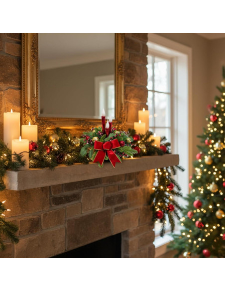 Centro de Mesa Navideño LED Svndlyn 38cm con Velas Rojas