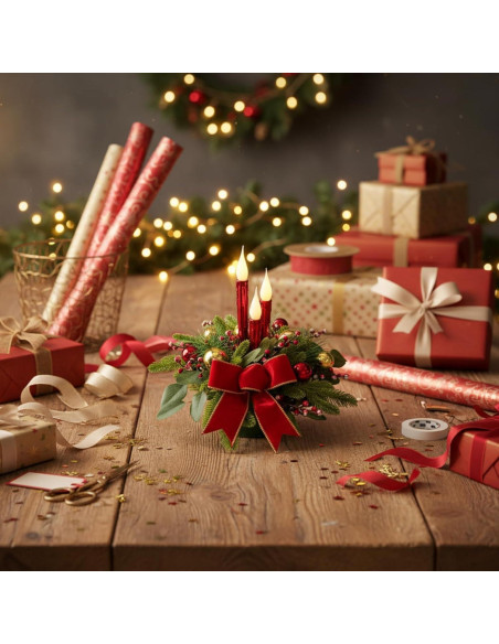 Centro de Mesa Navideño LED Svndlyn 38cm con Velas Rojas