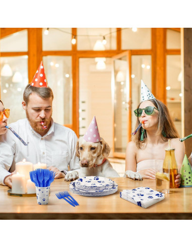 Juego de Vajilla Fiesta 144 Piezas Kochorie Huellas Perro