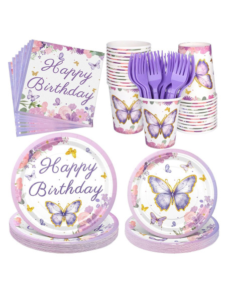 144 Piezas Suministros Fiesta Mariposa Kochorie 24 Invitados