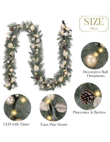 Guirnalda Navideña Preiluminada Valery Madelyn 2.74 m con Bolas