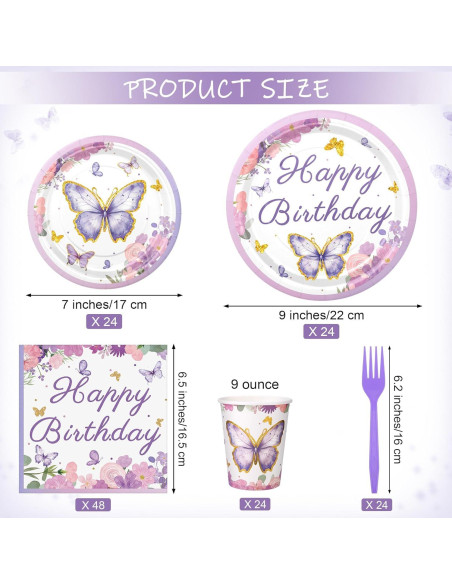 144 Piezas Suministros Fiesta Mariposa Kochorie 24 Invitados