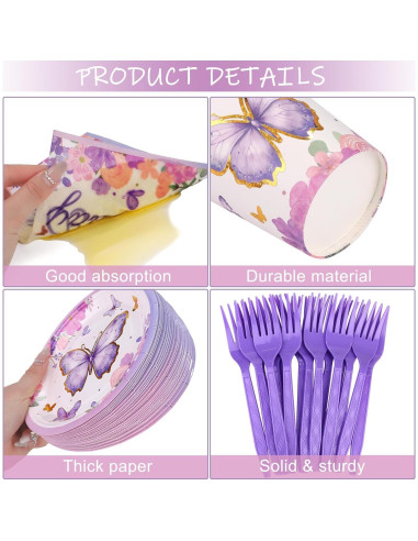 144 Piezas Suministros Fiesta Mariposa Kochorie 24 Invitados