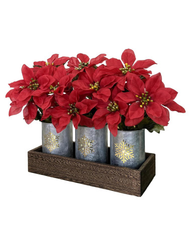 Centro de Mesa Navideño HEMYLU con Poinsettias y Luces LED