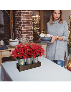 Centro de Mesa Navideño HEMYLU con Poinsettias y Luces LED 2