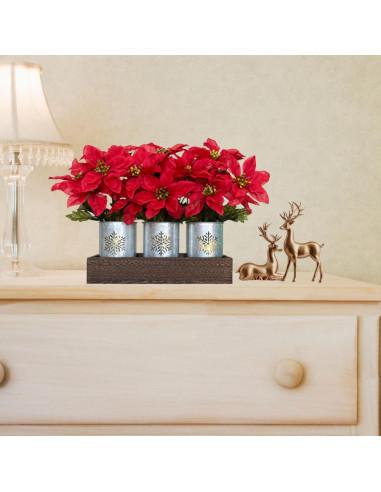 Centro de Mesa Navideño HEMYLU con Poinsettias y Luces LED