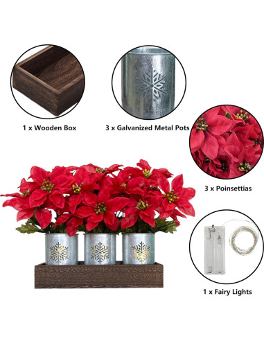 Centro de Mesa Navideño HEMYLU con Poinsettias y Luces LED