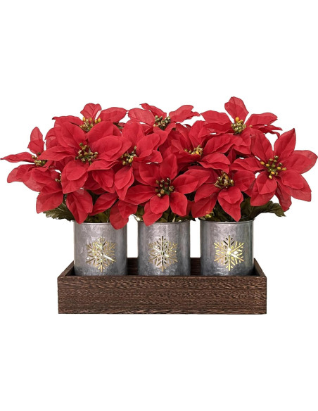 Centro de Mesa Navideño HEMYLU con Poinsettias y Luces LED