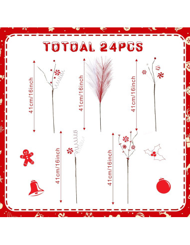 24 Palitos de Caramelo Rojo y Blanco Thiccywoov 40.64 cm