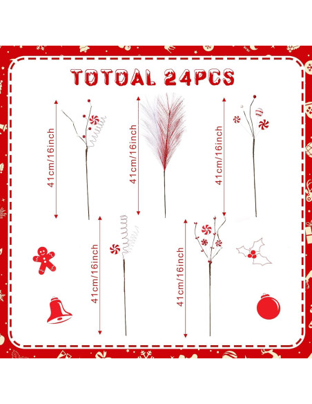 24 Palitos de Caramelo Rojo y Blanco Thiccywoov 40.64 cm