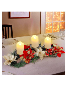 Centro de Mesa Navideño FORUP con Velas y Flor de Nochebuena