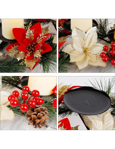 Centro de Mesa Navideño FORUP con Velas y Flor de Nochebuena