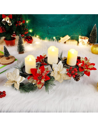 Centro de Mesa Navideño FORUP con Velas y Flor de Nochebuena