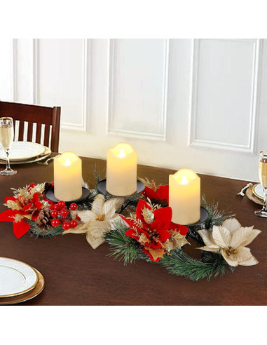 Centro de Mesa Navideño FORUP con Velas y Flor de Nochebuena