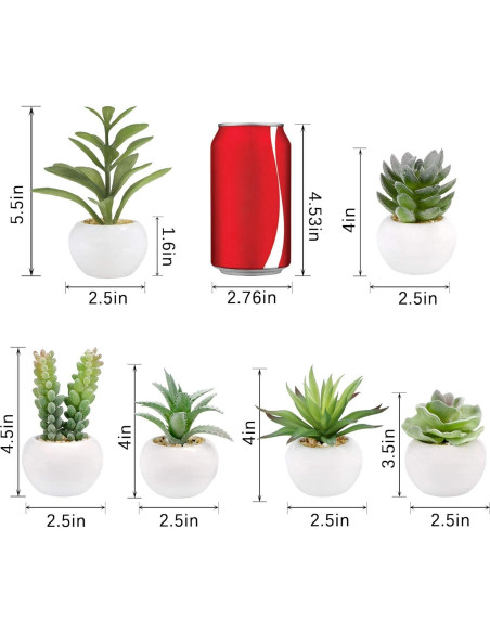 Juego de 6 Plantas Suculentas Artificiales GREENTIME en Macetas Cerámicas Blancas