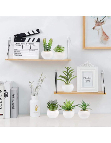 Juego de 6 Plantas Suculentas Artificiales GREENTIME en Macetas Cerámicas Blancas