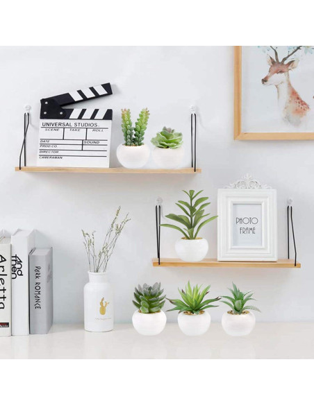 Juego de 6 Plantas Suculentas Artificiales GREENTIME en Macetas Cerámicas Blancas