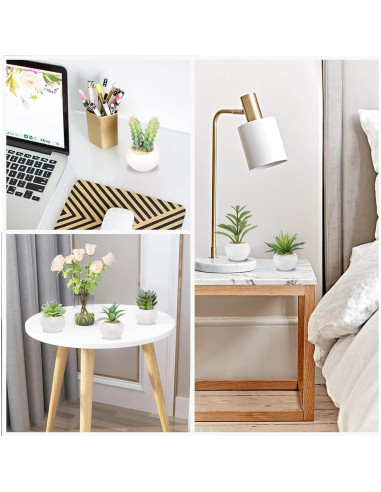 Juego de 6 Plantas Suculentas Artificiales GREENTIME en Macetas Cerámicas Blancas