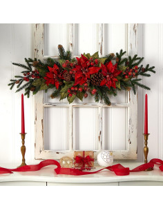 Centro de Mesa Navideño Poinsettia y Baya Nearly Natural 2