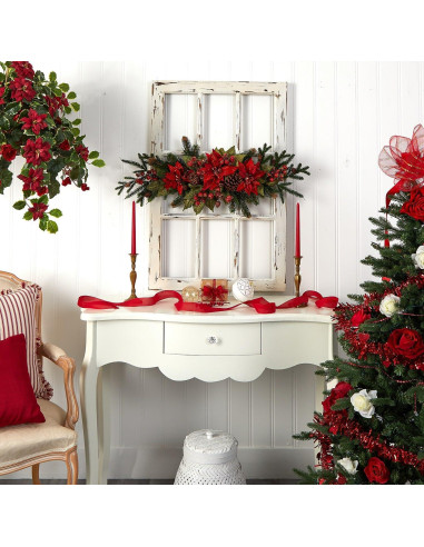 Centro de Mesa Navideño Poinsettia y Baya Nearly Natural