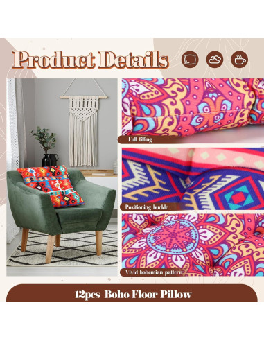 Cojines de Suelo Bohemios Nuogo 12 Pcs 38x38 cm Lavables
