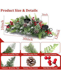 Centro de Mesa Navideño TURNMEON 76 cm con 3 Portavelas 2