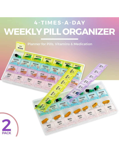 Organizadores de Pastillas MEDca - Paquete de 2, 28 Compartimentos