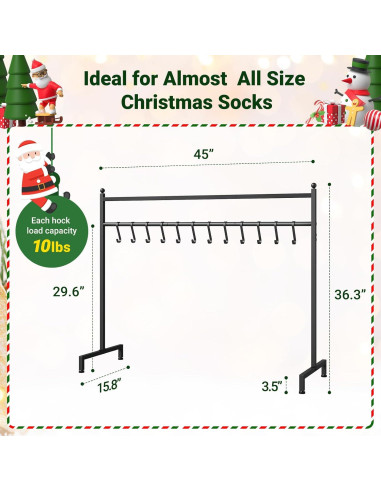 Soporte para Calcetines de Navidad ELYKEN, 12 Ganchos, Negro