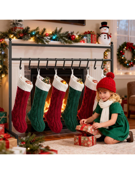 Soporte para Calcetines de Navidad ELYKEN, 12 Ganchos, Negro