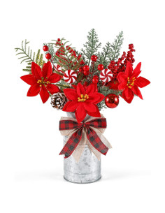 Centro de Mesa Navideño Dlerom Jarrón Metal 19 cm con Flores