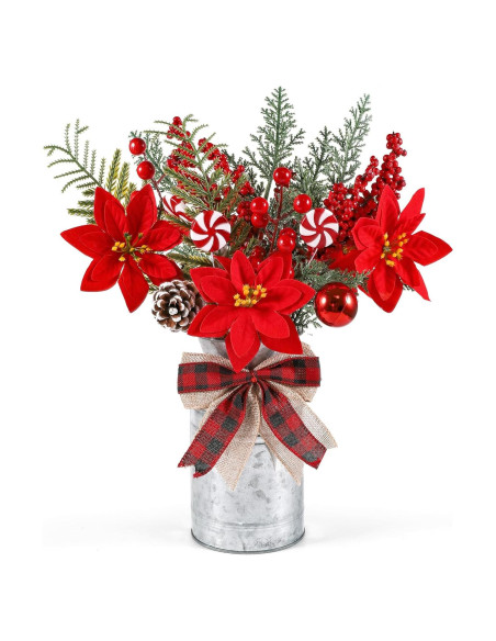 Centro de Mesa Navideño Dlerom Jarrón Metal 19 cm con Flores
