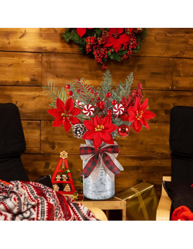 Centro de Mesa Navideño Dlerom Jarrón Metal 19 cm con Flores