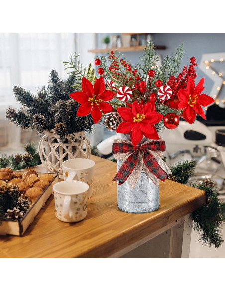 Centro de Mesa Navideño Dlerom Jarrón Metal 19 cm con Flores