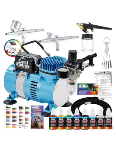 Kit de Aerógrafo Master Airbrush Cool Runner II con 3 Aerógrafos y Pintura