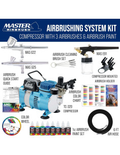 Kit de Aerógrafo Master Airbrush Cool Runner II con 3 Aerógrafos y Pintura 2