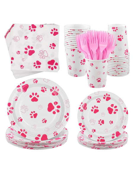 Juego de Vajilla de Fiesta Kochorie 144 Piezas Huella Rosa