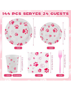 Juego de Vajilla de Fiesta Kochorie 144 Piezas Huella Rosa 2